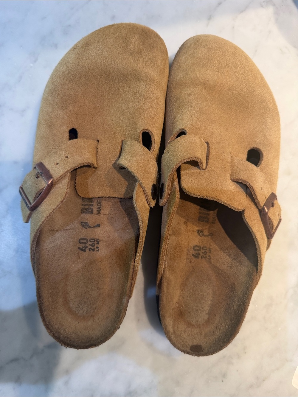 Birkenstock Suede Slip-On Clogs in Tan/Carmel size 40